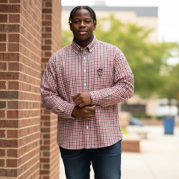 NC State “Horn Legend” Gingham Button-Down Shirt Men’s Small – Red Black White - Picture 1 of 7